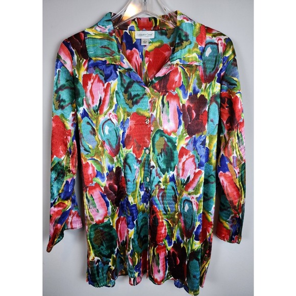 Coldwater Creek Tops - Coldwater Creek Womens‎ Sz L Artsy Floral Long Sleeve Button Up Top Oversized